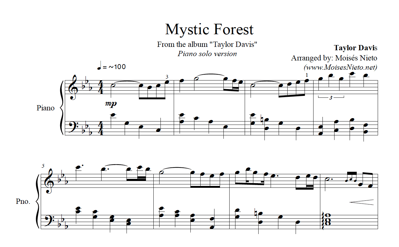 Mystic Forest PIANO Solo Sheet Music TaylorDavisViolin