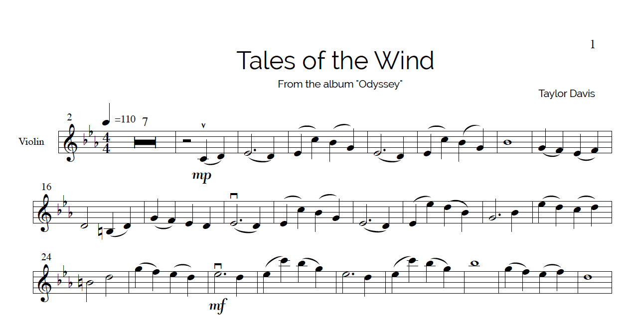 tales of the wind violin sheet music with play along piano violin sheet music